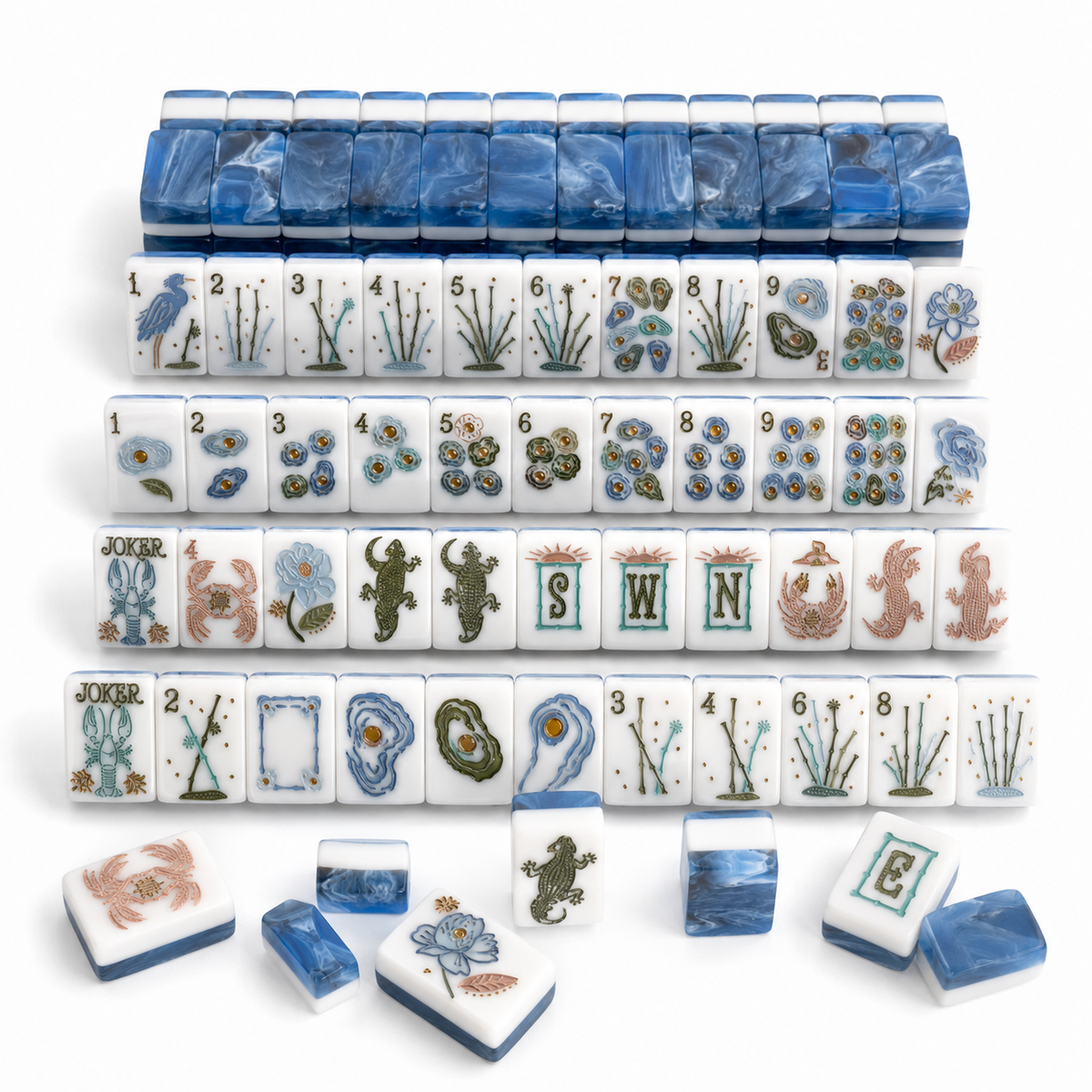 Design-forward mahjong gift set with Mahj House tiles and accessories
