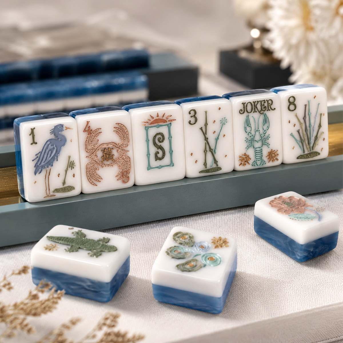 Beginner mahjong setup with Mahj House tiles and learning essentials