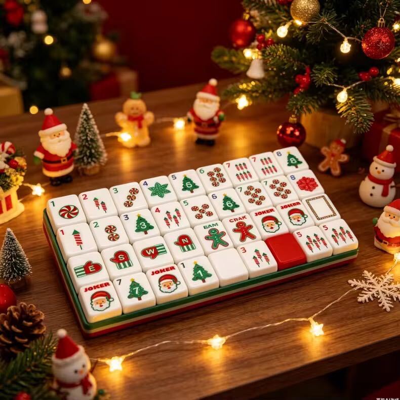 Modern mahjong night setup with Mahj House tiles and table accessories