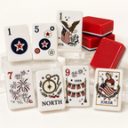 American Heritage Mahjong kit with patriotic red white and blue American Mahjong tiles