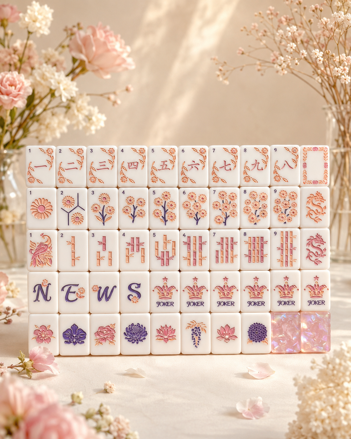 Chinese Floral Garden Mahjong Tile Set