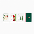 Christmas American Mahjong tiles featuring Santa, elf Joker, Christmas trees and dark green holiday tile back