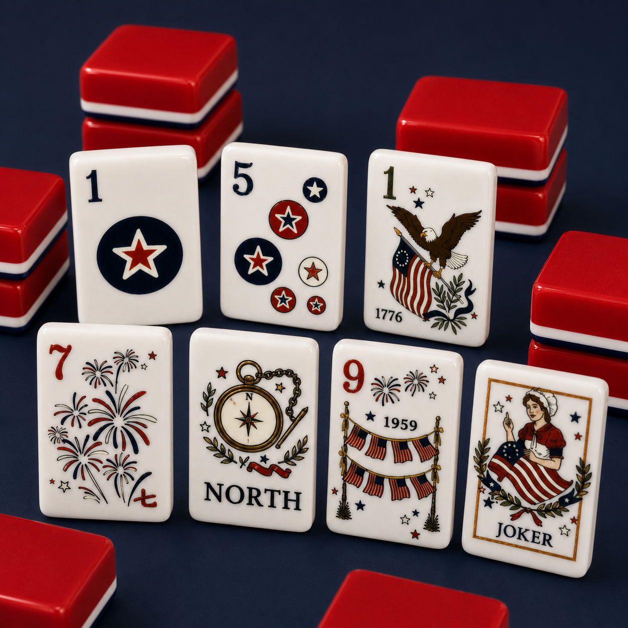 Complete patriotic American Mahjong set 