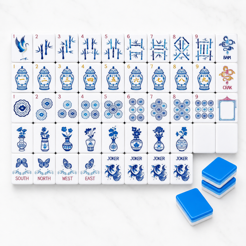 Blue Porcelain American Mahjong Tiles Set