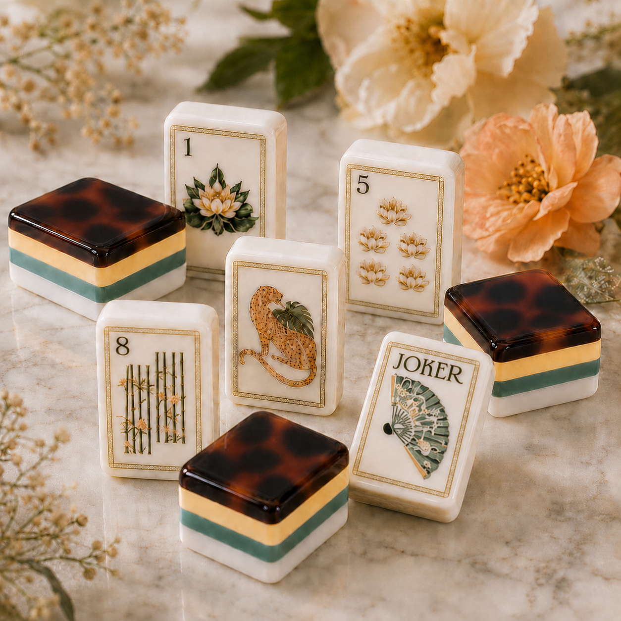 Leopard Lotus American Mahjong Tiles Set