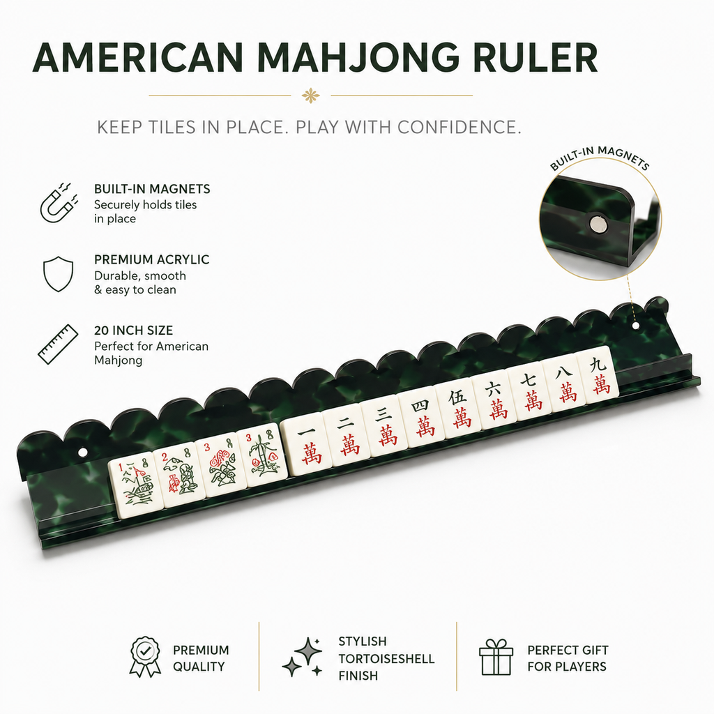 American Mahjong Ruler with features highlighted on a white background