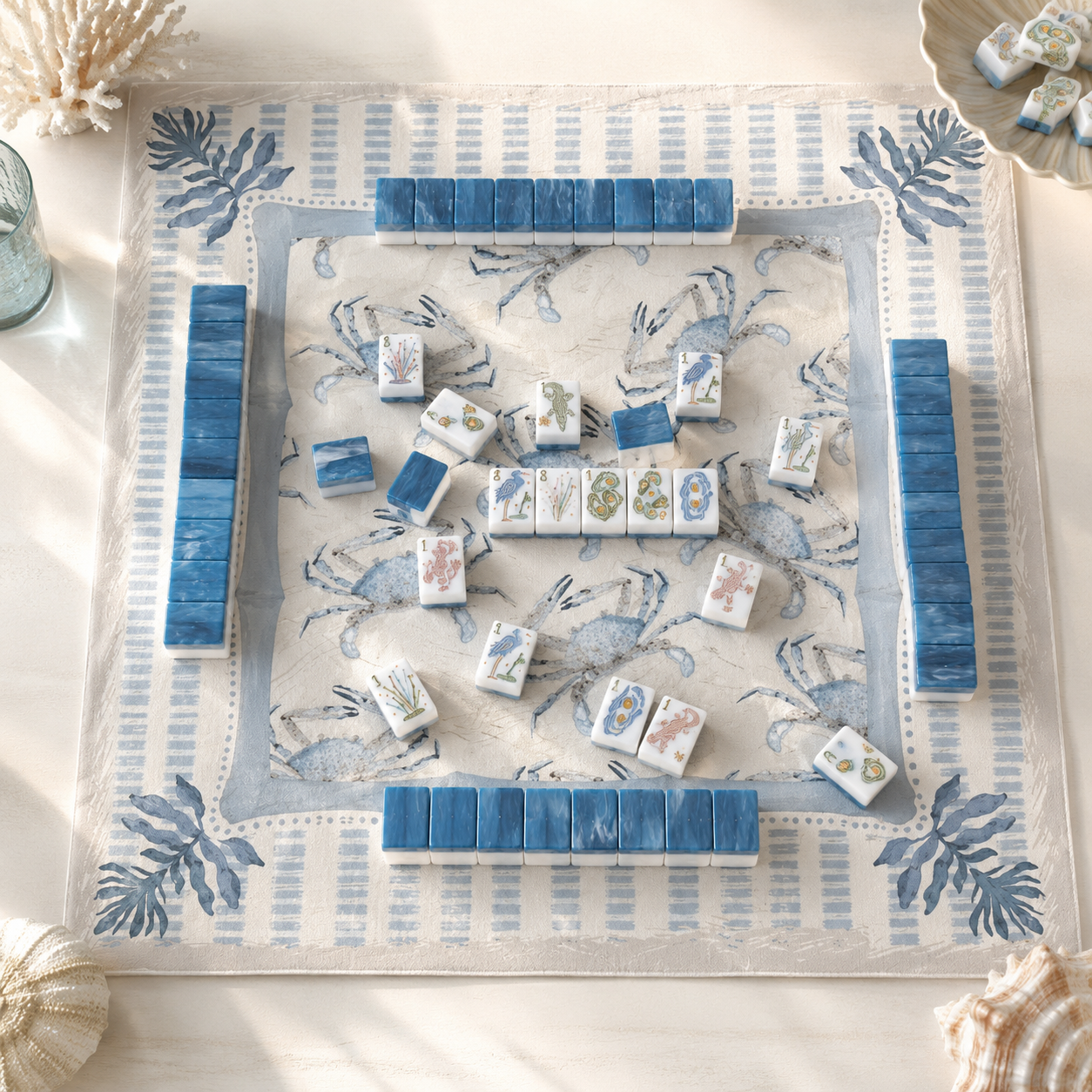 Coastal beach themed Mahjong Kit (Tiles + Mat)