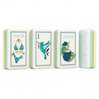 Coastal Breeze Mahjong set with aqua pearl backs and tropical tile designs on white background