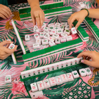 Tropical Joker mahjong tiles featuring flamingo, palm tree, cocktail, pineapple, and beach chair designs