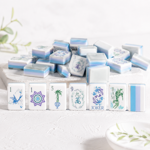 Blue Lotus American Mahjong Tiles Set product view by Mahj House