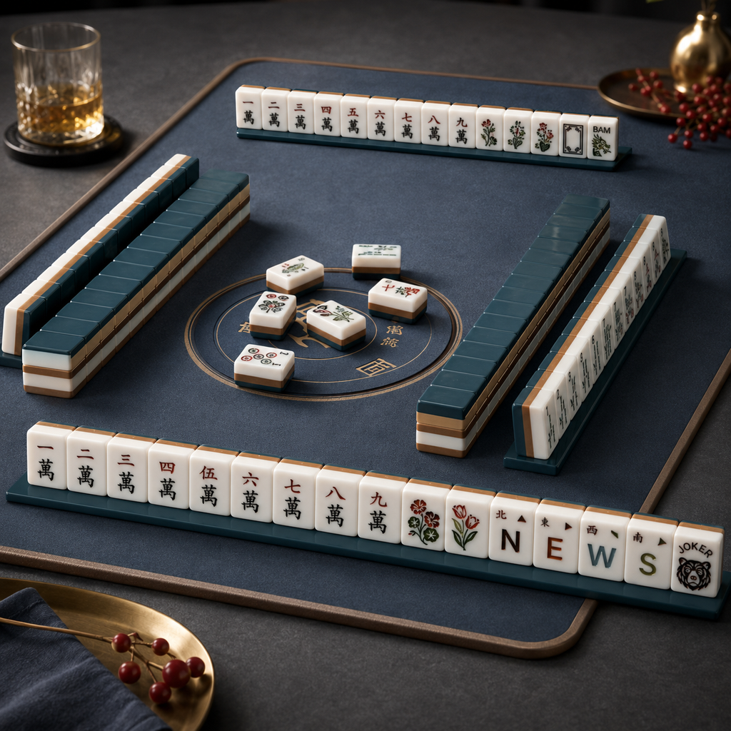 Forest inspired American Mahjong tile set with bear joker and floral designs