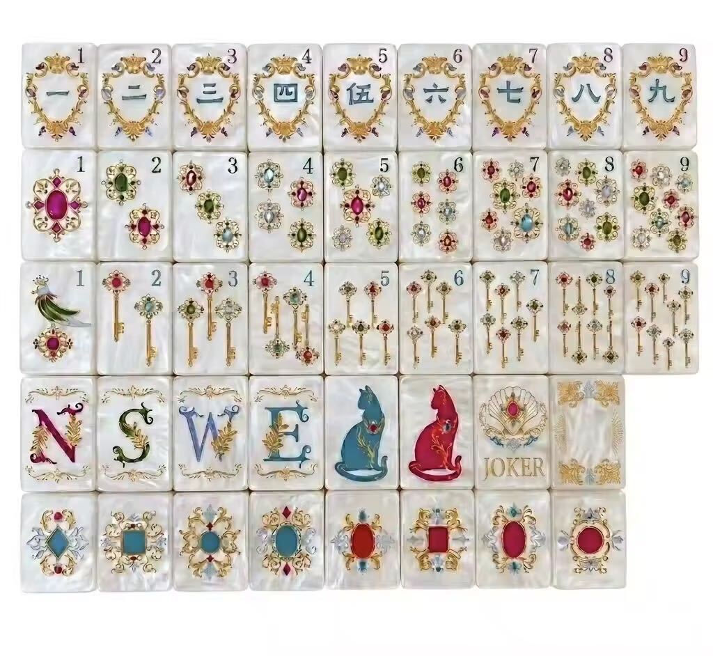 Pearl Mahjong with gemstone details on a soft pink background