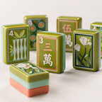 Olive Garden American Mahjong tiles with green botanical and floral artwork