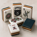 Woodland Bear American Mahjong tiles with deep green backs, caramel edges, and forest-inspired artwork