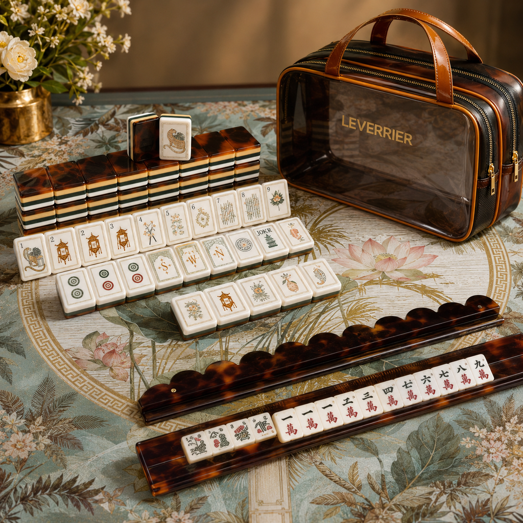 Leopard Lotus American Mahjong Kit (Tiles + Rack + Mat + Bag)